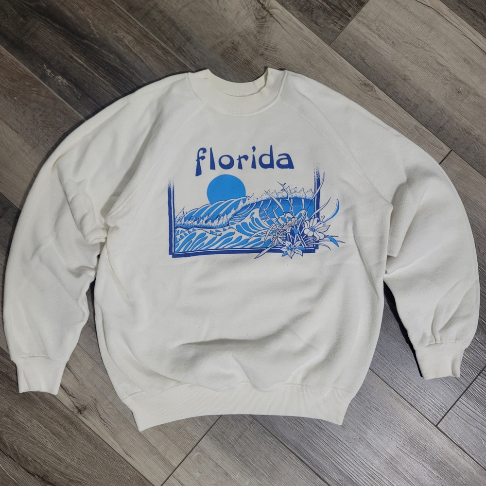 Vintage 90s Florida Graphic Sweatshirt Medium Made in USA Tropical Beach Scene
